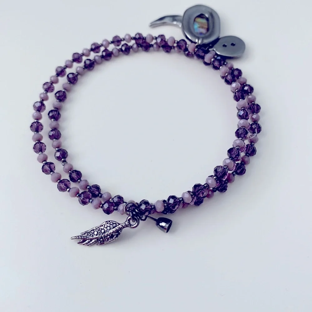 💜CRYSTAL BEADED Necklace & Bracelet Set in Smoky Purple with iridescent charms - Picture 5 of 6